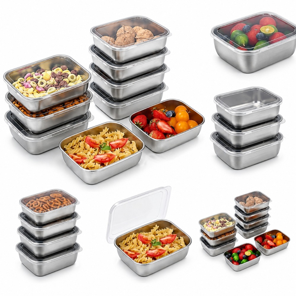 Food Storage Meals - 6-teiliges Edelstahl-Lebensmittelbehälter-Set Auslaufsicher 6-teiliges Edelstahl-Lebensmittelbehälter-Set Lunchbox