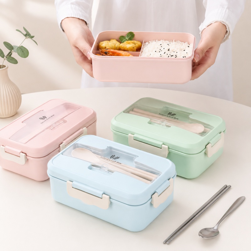 Food Storage Oven Safe - Weizenstroh-Lunchbox, mikrowellengeeignete tragbare Bento-Box mit Besteck,